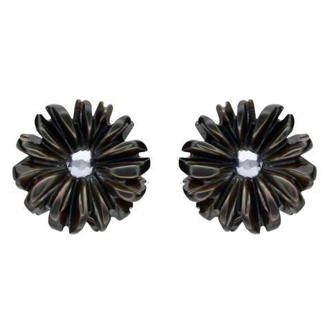Sterling Silver Dark Mother of Pearl Tuberose Daisy Stud Earrings, E2161.