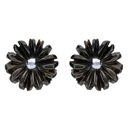 Sterling Silver Dark Mother of Pearl Tuberose Daisy Stud Earrings, E2161.