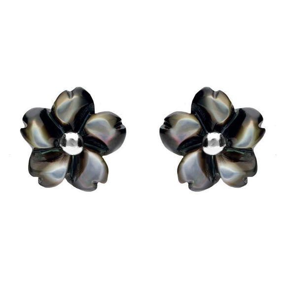Sterling Silver Dark Mother of Pearl Tuberose Gypsophila Stud Earrings, E2156.