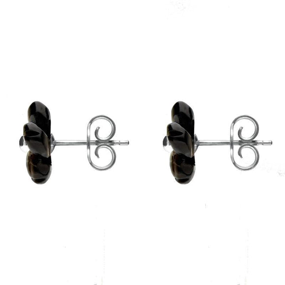 Sterling Silver Dark Mother of Pearl Tuberose Gypsophila Stud Earrings, E2156.