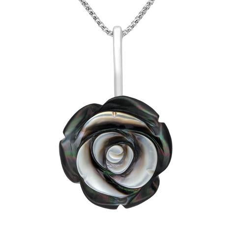 Sterling Silver Dark Mother of Pearl Tuberose Large Rose Necklace, P2849.