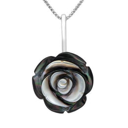 Sterling Silver Dark Mother of Pearl Tuberose Large Rose Necklace, P2849.