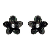 Sterling Silver Dark Mother of Pearl Tuberose Pansy Stud Earrings, E2152.