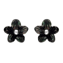 Sterling Silver Dark Mother of Pearl Tuberose Pansy Stud Earrings, E2152.