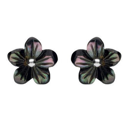 Sterling Silver Dark Mother of Pearl Tuberose Pansy Stud Earrings, E2153.