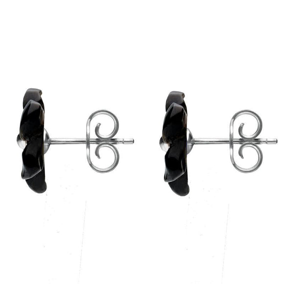 Sterling Silver Dark Mother of Pearl Tuberose Pansy Stud Earrings, E2153.