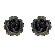 Sterling Silver Dark Mother of Pearl Tuberose Rose Stud Earrings, E2151.
