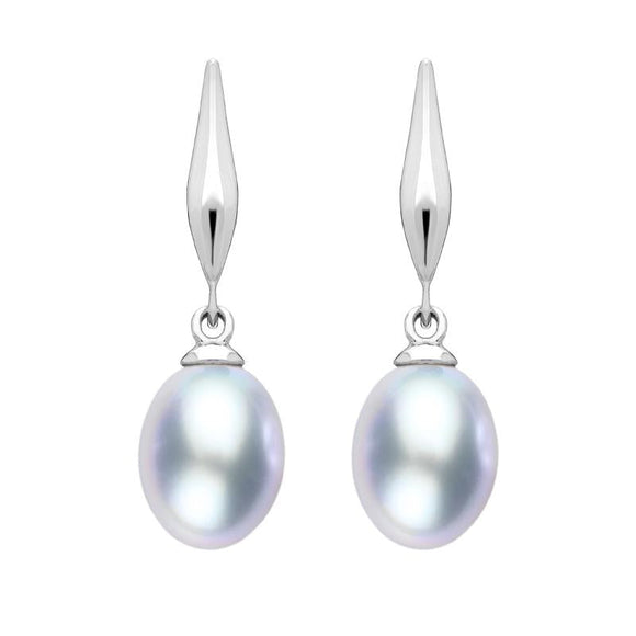 Sterling Silver Grey Pearl Drop Earrings, E1355.