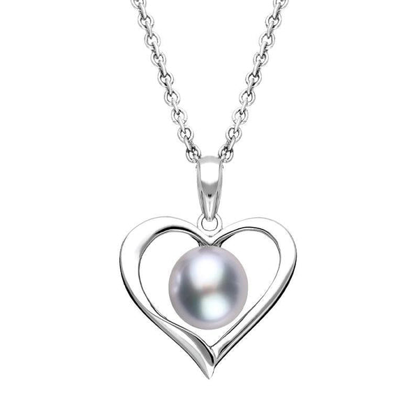 Sterling Silver Grey Pearl Open Heart Necklace, P2763C.