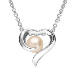 Sterling Silver Grey Vermeil White Pearl Twisted Open Heart Necklace P2770C