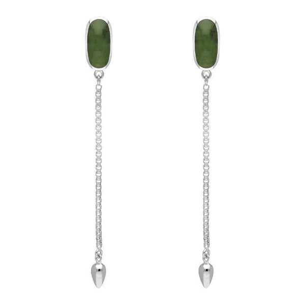 Sterling Silver Jade Lineaire Long Drop Stud Earrings, E2240.