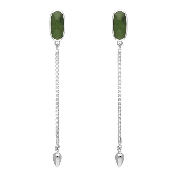 Sterling Silver Jade Lineaire Long Drop Stud Earrings, E2240.