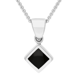 Sterling Silver Whitby Jet Dinky Square Necklace, P327.
