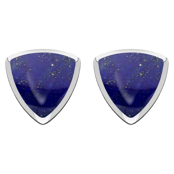 Sterling Silver Lapis Lazuli Curved Triangle Stud Earrings. E203.