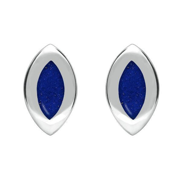 Sterling Silver Lapis Lazuli Framed Marquise Stud Earrings. E561.