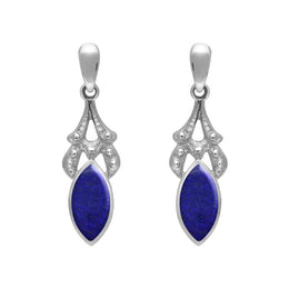 Sterling Silver Lapis Lazuli Marquise Drop Earrings. E075.