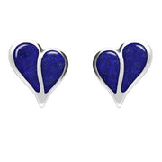 Sterling Silver Lapis Lazuli Split Heart Stud Earrings. E364.