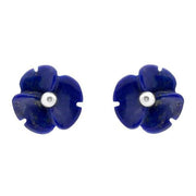 Sterling Silver Lapis Lazuli Tuberose Clover Stud Earrings, E2159.