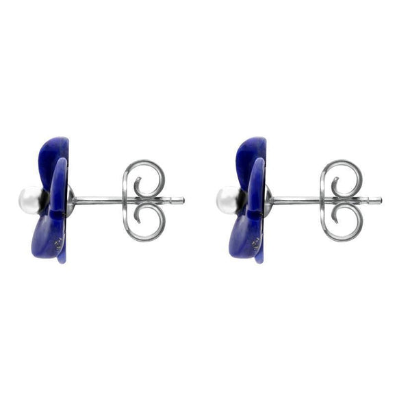 Sterling Silver Lapis Lazuli Tuberose Clover Stud Earrings, E2159.