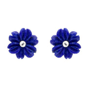 Sterling Silver Lapis Lazuli Tuberose Dahlia Stud Earrings, E2155.