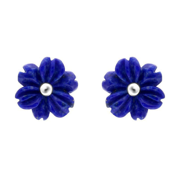 Sterling Silver Lapis Lazuli Tuberose Dahlia Stud Earrings, E2155.