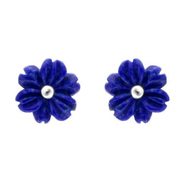 Sterling Silver Lapis Lazuli Tuberose Dahlia Stud Earrings, E2155.