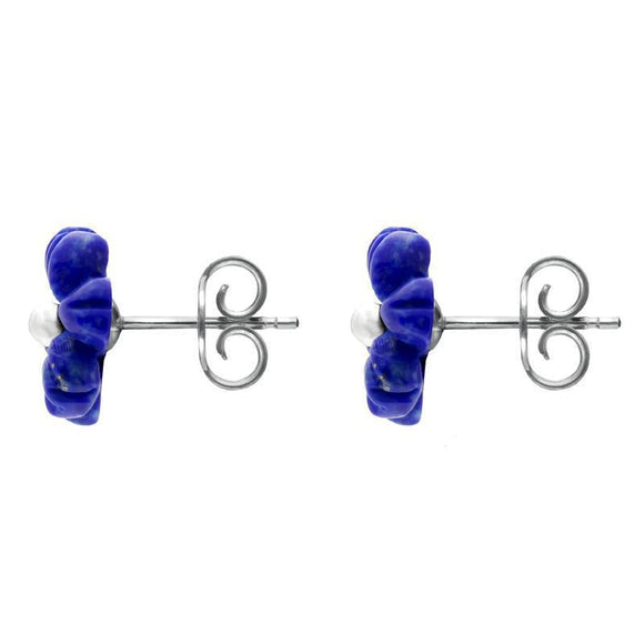 Sterling Silver Lapis Lazuli Tuberose Dahlia Stud Earrings, E2155.