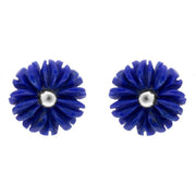 Sterling Silver Lapis Lazuli Tuberose Daisy Stud Earrings, E2161.