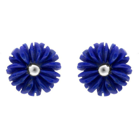 Sterling Silver Lapis Lazuli Tuberose Daisy Stud Earrings, E2161.
