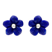 Sterling Silver Lapis Lazuli Tuberose Pansy Stud Earrings, E2152.