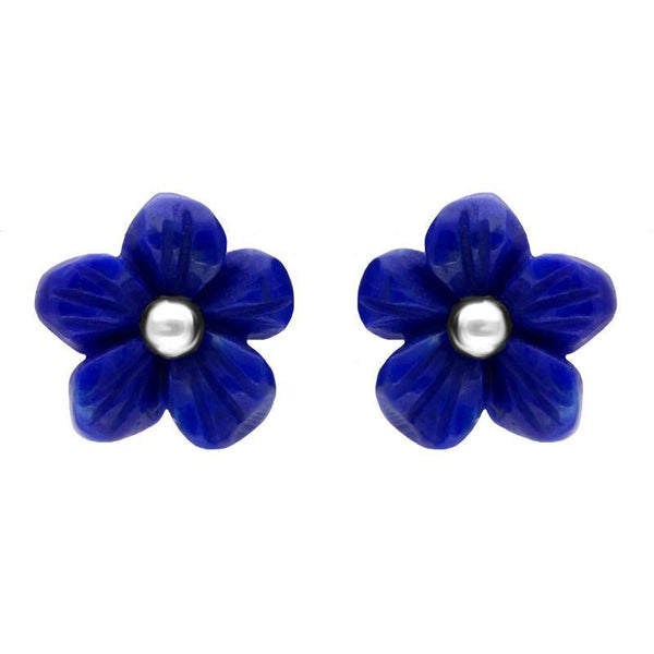 Sterling Silver Lapis Lazuli Tuberose Pansy Stud Earrings, E2152.