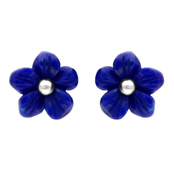 Sterling Silver Lapis Lazuli Tuberose Pansy Stud Earrings, E2152.