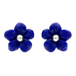 Sterling Silver Lapis Lazuli Tuberose Pansy Stud Earrings, E2152.