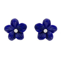 Sterling Silver Lapis Lazuli Tuberose Pansy Stud Earrings, E2153.