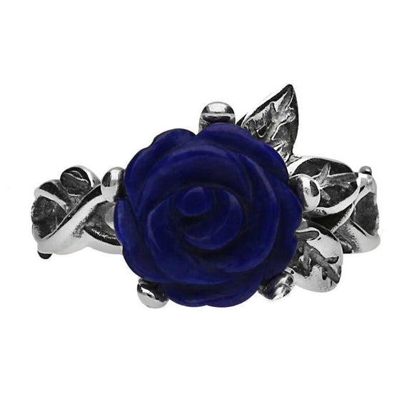 Sterling Silver Lapis Lazuli Tuberose 10mm Rose Leaf Twist Ring