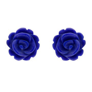 Sterling Silver Lapis Lazuli Tuberose Rose Stud Earrings, E2151.