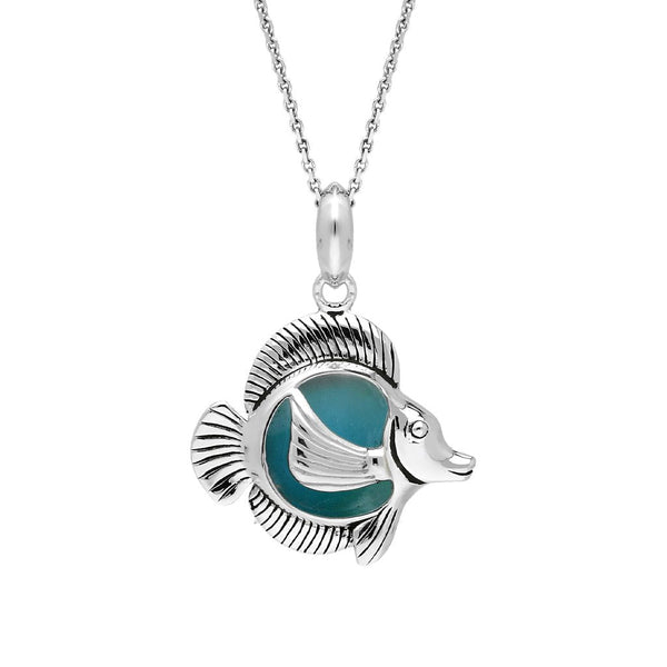 Sterling Silver Larimar Single Stone Angel Fish Necklace P2585