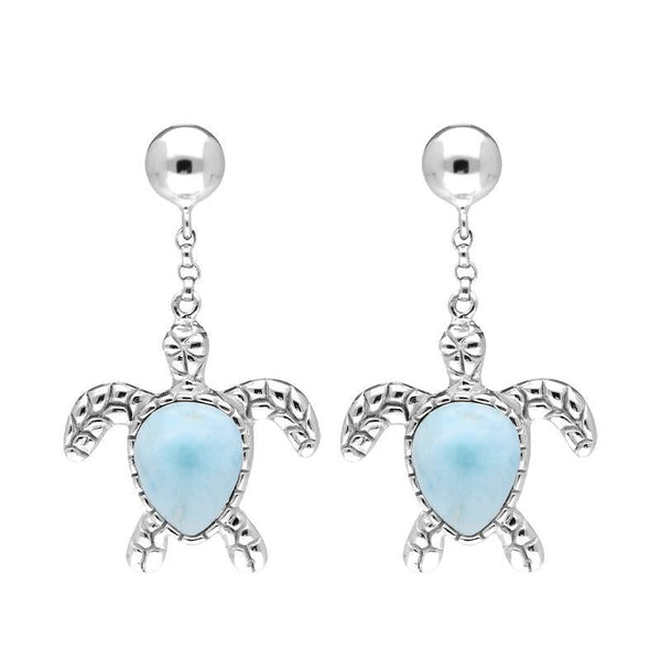 Sterling Silver Larimar Turtle Drop Earrings E1934