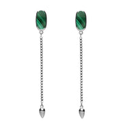 Sterling Silver Malachite Lineaire Long Drop Stud Earrings E2240