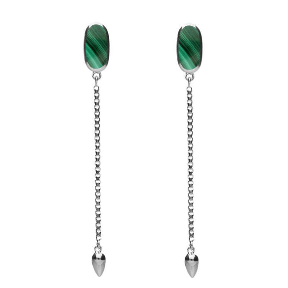 Sterling Silver Malachite Lineaire Long Drop Stud Earrings E2240