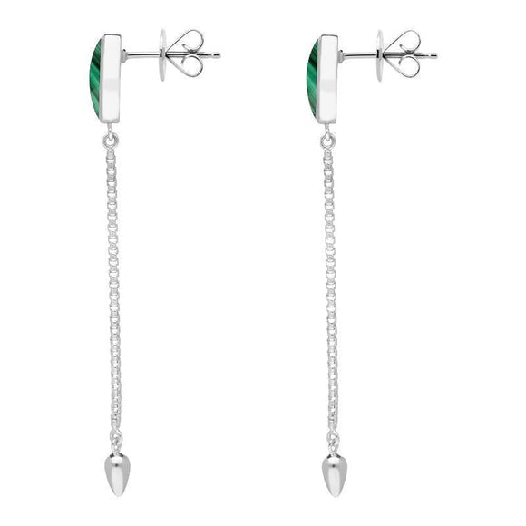 Sterling Silver Malachite Lineaire Long Drop Stud Earrings E2240