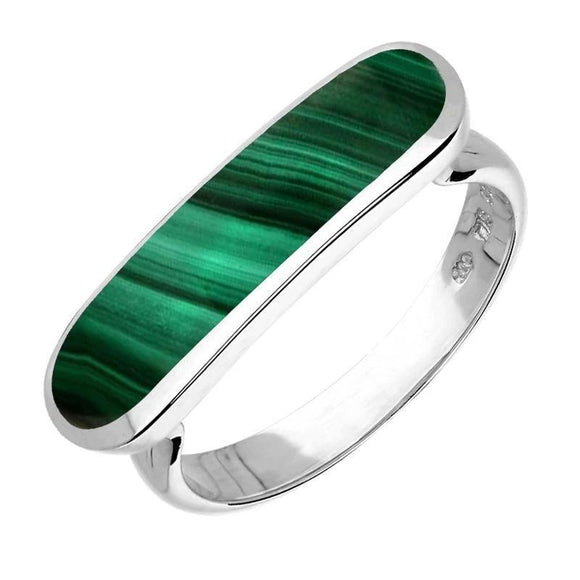Sterling Silver Malachite Lineaire Petite Oval Ring R1006