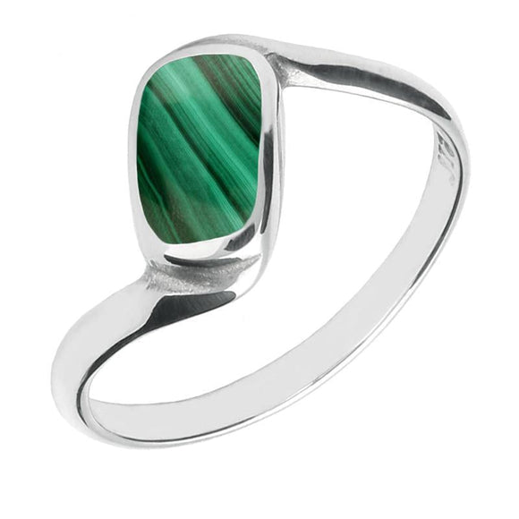 Sterling Silver Malachite Oblong Twist Shank Ring R001