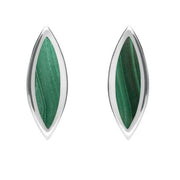 Sterling Silver Malachite Toscana Long Marquise Stud Earrings, E1124