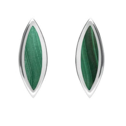 Sterling Silver Malachite Toscana Long Marquise Stud Earrings, E1124