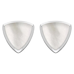 Sterling Silver Mother of Pearl Curved Triangle Stud Earrings. E203.