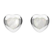 Sterling Silver Mother of Pearl Framed Heart Stud Earrings. E432.