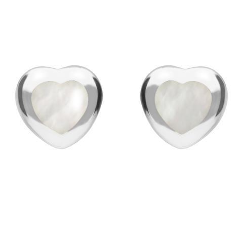 Sterling Silver Mother of Pearl Framed Heart Stud Earrings. E432.