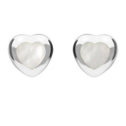 Sterling Silver Mother of Pearl Framed Heart Stud Earrings. E432.