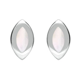 Sterling Silver Mother of Pearl Framed Marquise Stud Earrings. E561.